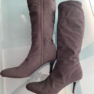 Black knee high  scuba fabric boots